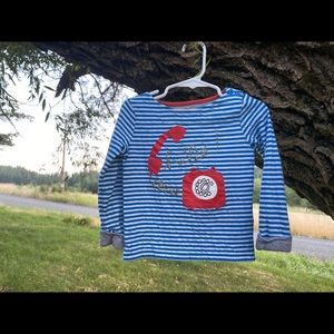 Mini Boden Blue White Telephone Tee Size 2-3